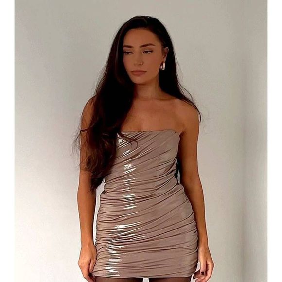 ZARA GOLD METALLIC STRAPLESS MINI DRESS WITH STRAIGHT METALLIC - Picture 3 of 11